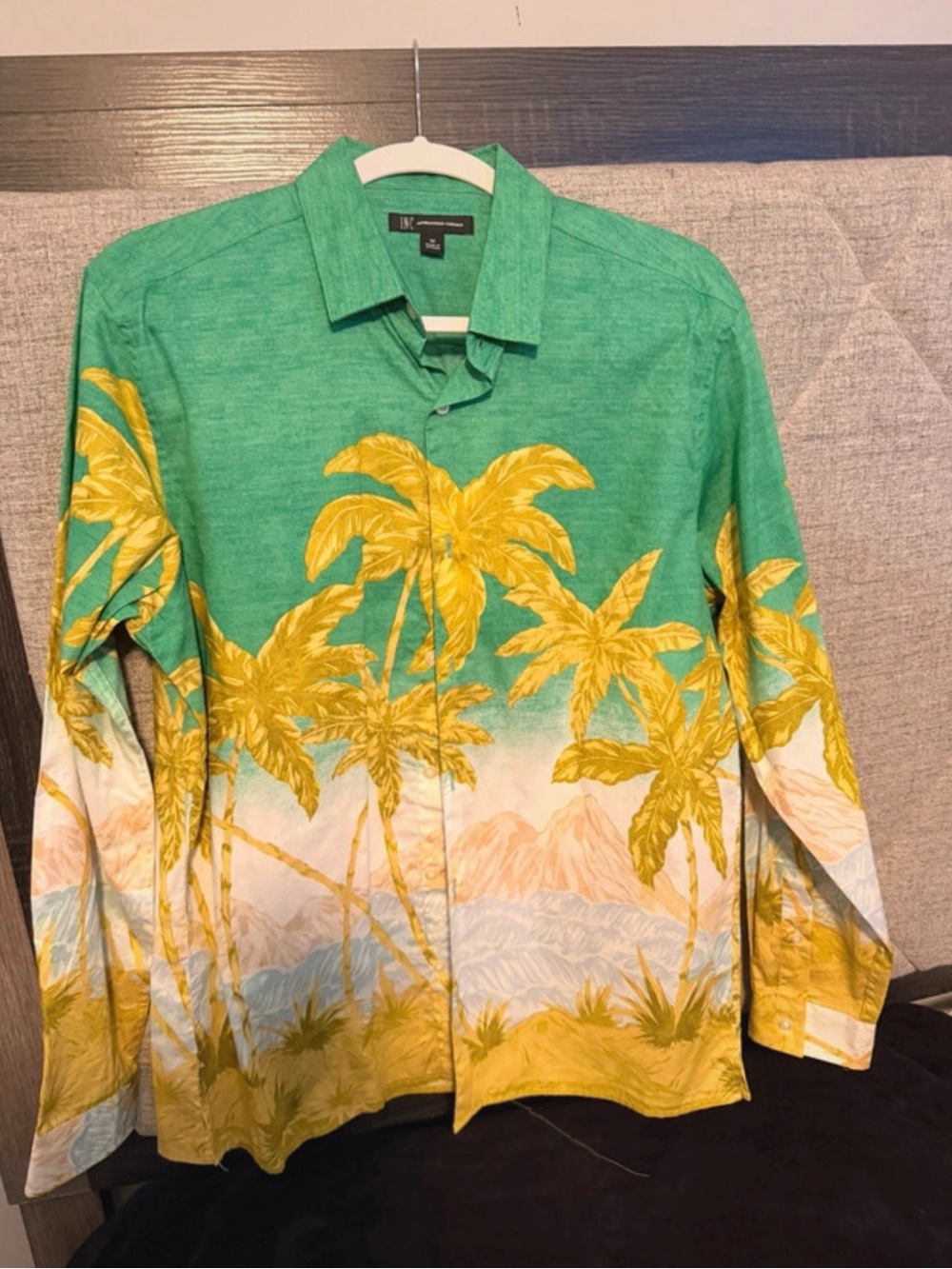 INC International Concepts Green & Yellow Tropical Palm Shirt Jacket